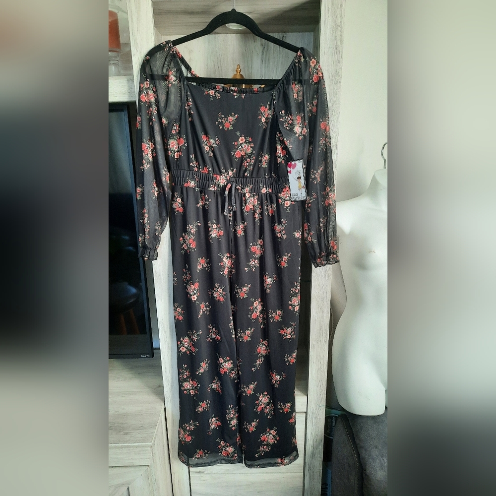 Three pink hearts Kids floral romper XL 16/18 new with tags
